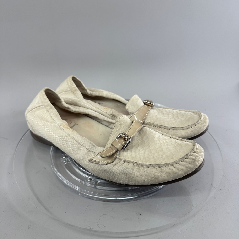 AGL Attilio Giusti Leombruni Womens Snakeskin Embossed Buckle Loafers Cream 40